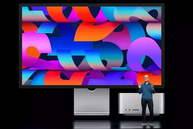 Apple CEO Tim Cook unveils the all-new Mac Studio and Studio Display during a special event at Apple Park in Cupertino