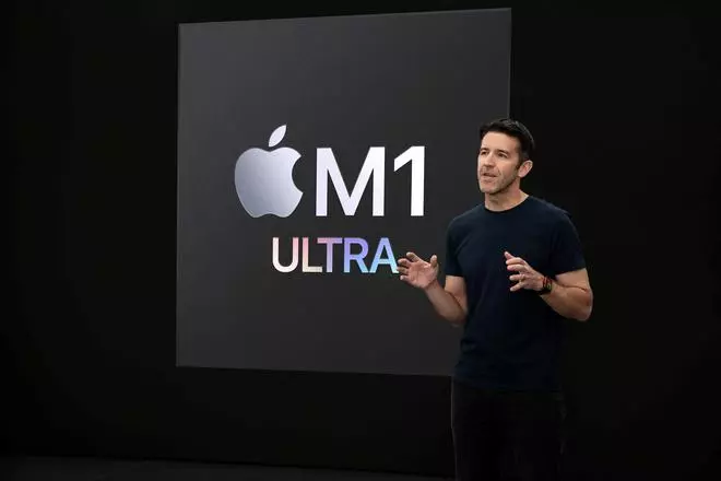 Apple senior vice president of Hardware Engineering John Ternus introduces M1 Ultra 