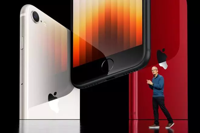 Apple CEO Tim Cook showcases the new iPhone SE featuring 5G and the A15 Bionic chip